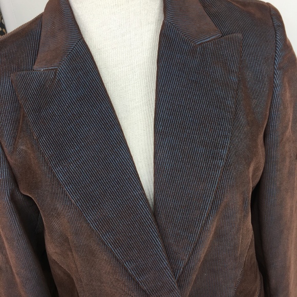 Harve Benard Brown Blue Corduroy Blazer Jacket - Picture 7 of 8